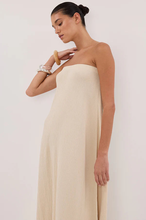 ALIAS NATURAL TEXTURED KNIT STRAPLESS MIDI DRESS