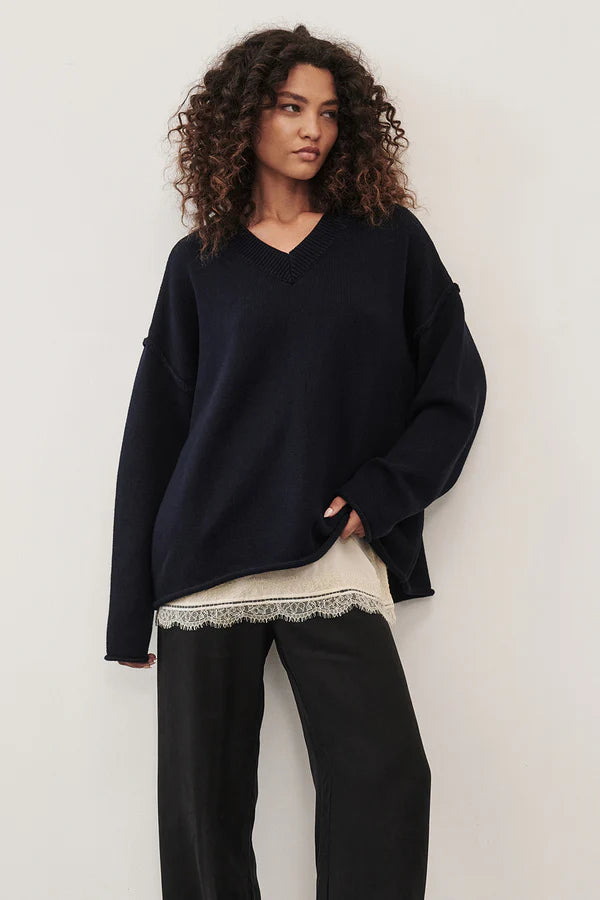 FLINT INK V NECK KNIT JUMPER