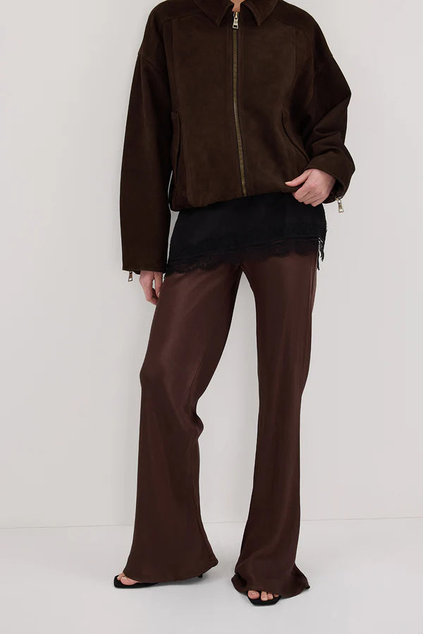 NIKKI BITTER CHOC SATIN BIAS PANT